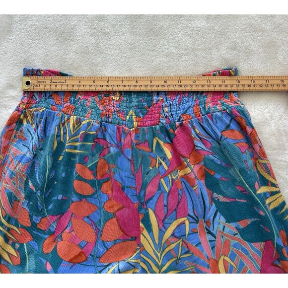 Kona Sol Pants Large Colorful Crepe High Slits Tropical Hawaiian Flowy Pleated - Picture 8 of 10